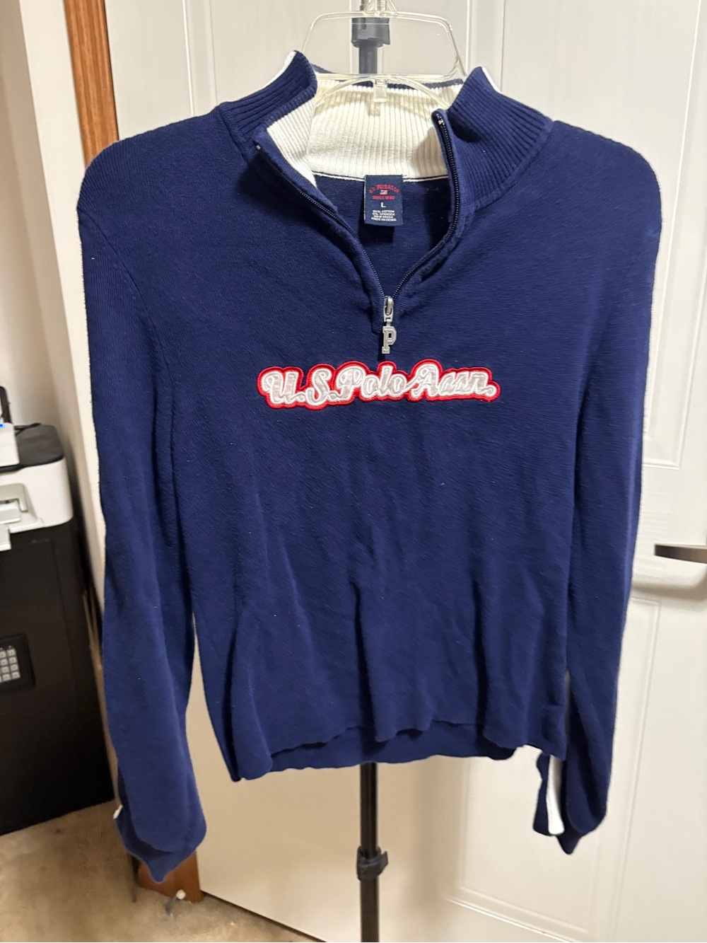 U.S. Polo Assn. Navy Half-Zip Sweater with White Collar and Red Logo